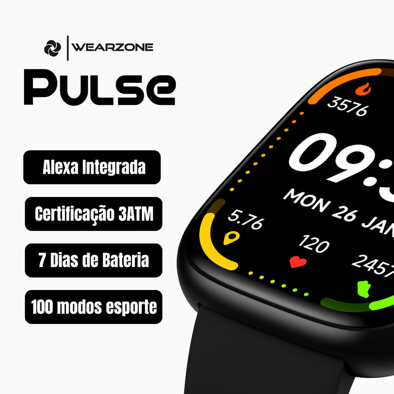 SmartWatch PULSE WEARZONE |Smartwatch para seu dia a dia|A PROVA D'ÁGUA, ALEXA integrada, Até 7 Dias de Bateria