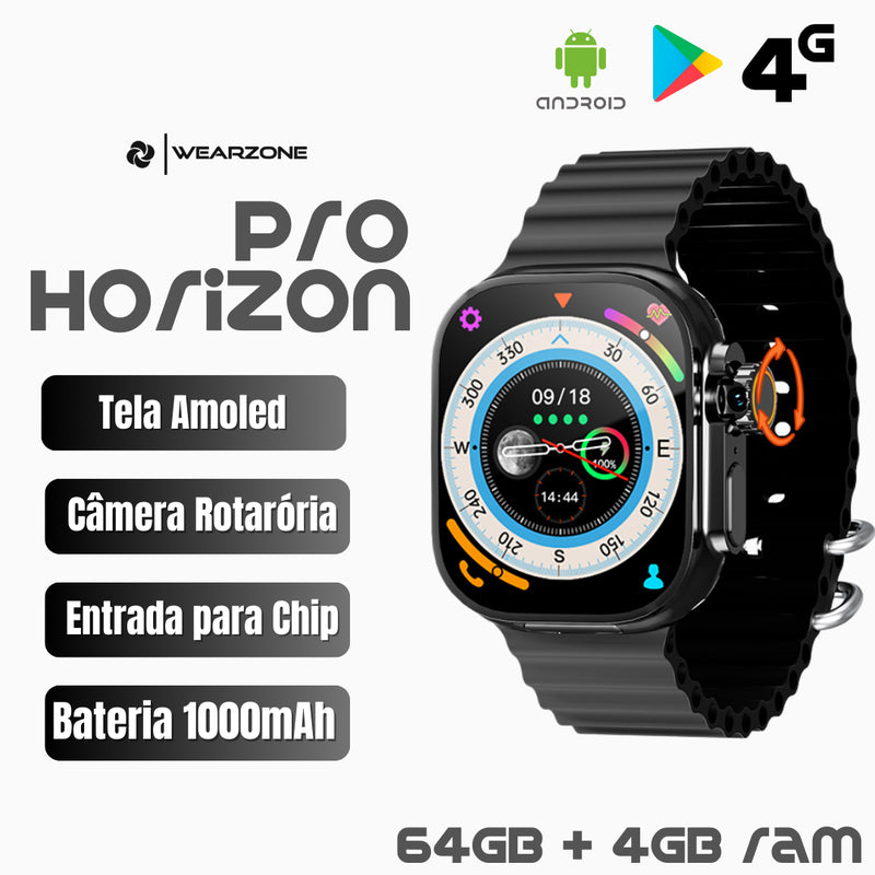 SmartWatch Horizon Pro 4G AMOLED | Câmera Rotatória + NFC | 64Gb de Armazenamento e 4Gb de Ram